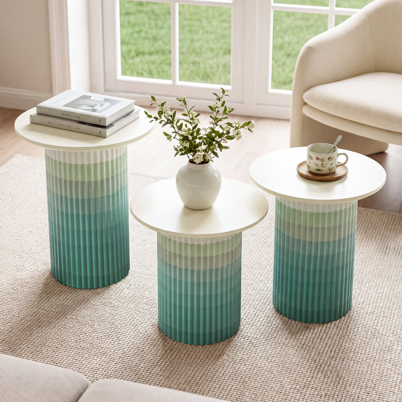 Ensemble de 3 tables basses gigognes rondes, Teal