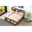 Lit de jour en bois avec tablettes de rangement rembourrées-417961230