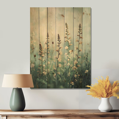 Green Country Wildflowers Dream - Wildflowers Wood Wall Decor - On Natural Pine Wood