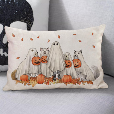 Halloween Pillow Cover 12X20 Inch Halloween Ghost Dogs Pumpkins Lumbar Pillow Cover For Fall Halloween Decorations Halloween Decorative Pillow Covers For Home Sofa Couch