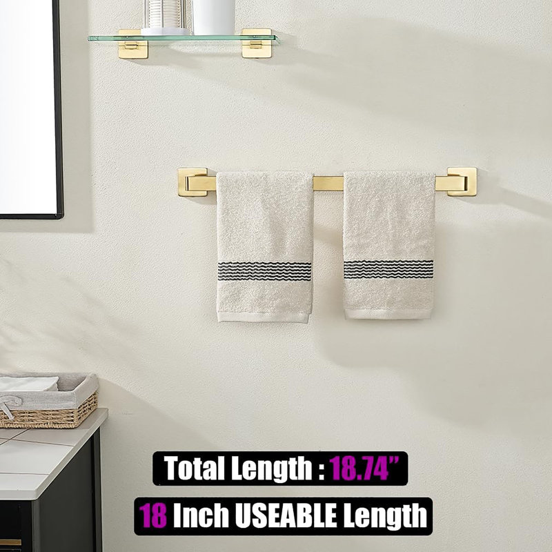 Porte-serviettes en acier inoxydable 304 avec bords arrondis, fixation murale, longueur utile, Or brossé