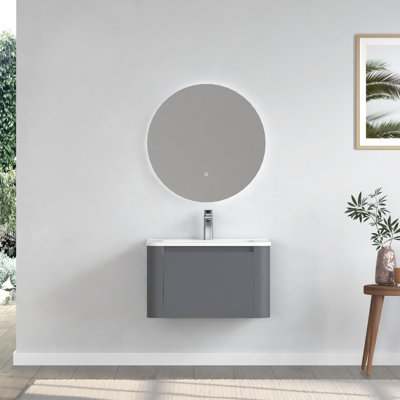 Modern 24" Floating Wall Mount Single Bathroom Vanity With Ceramic Sink Top
