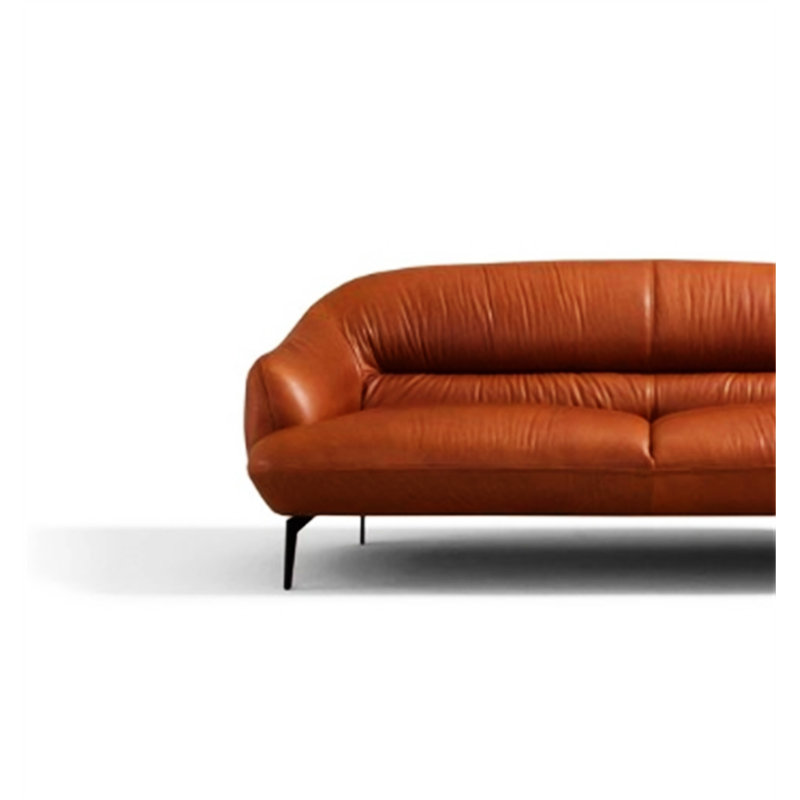 Leonia Cognac Leather Sofa, Brown, 35" H x 66" W x 38" D