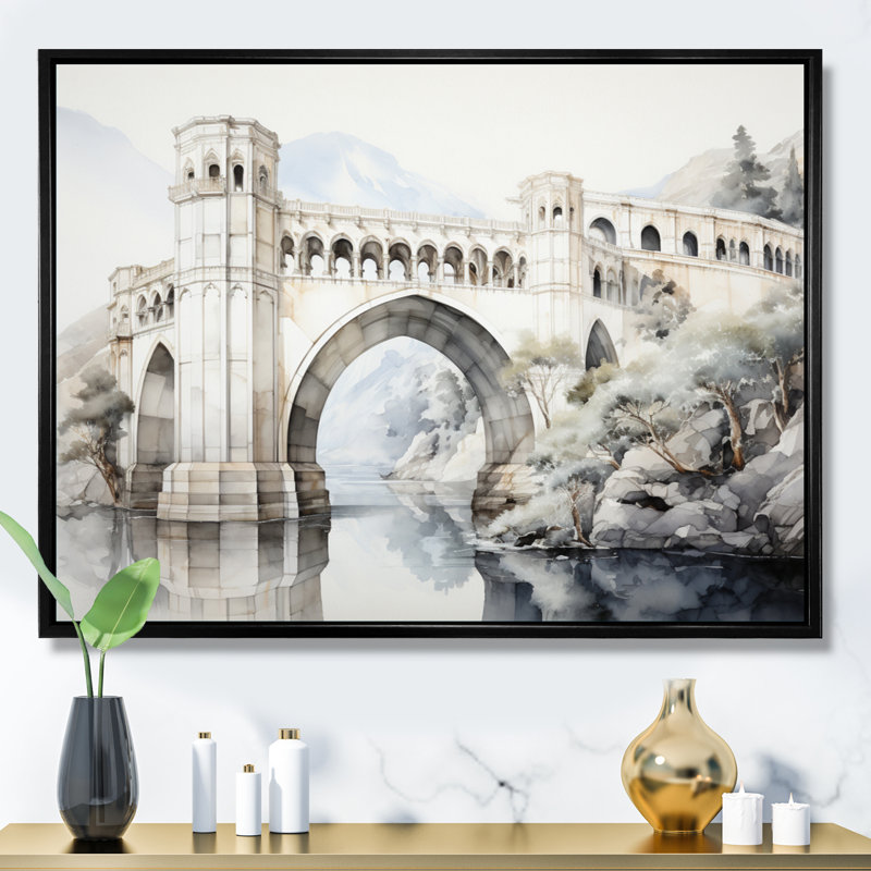 «Lynli Grey Bridge Minimalist Archway I», reproduction sur toile, H 12 po x l 20 po x P 1 po, Cadre flottant noir