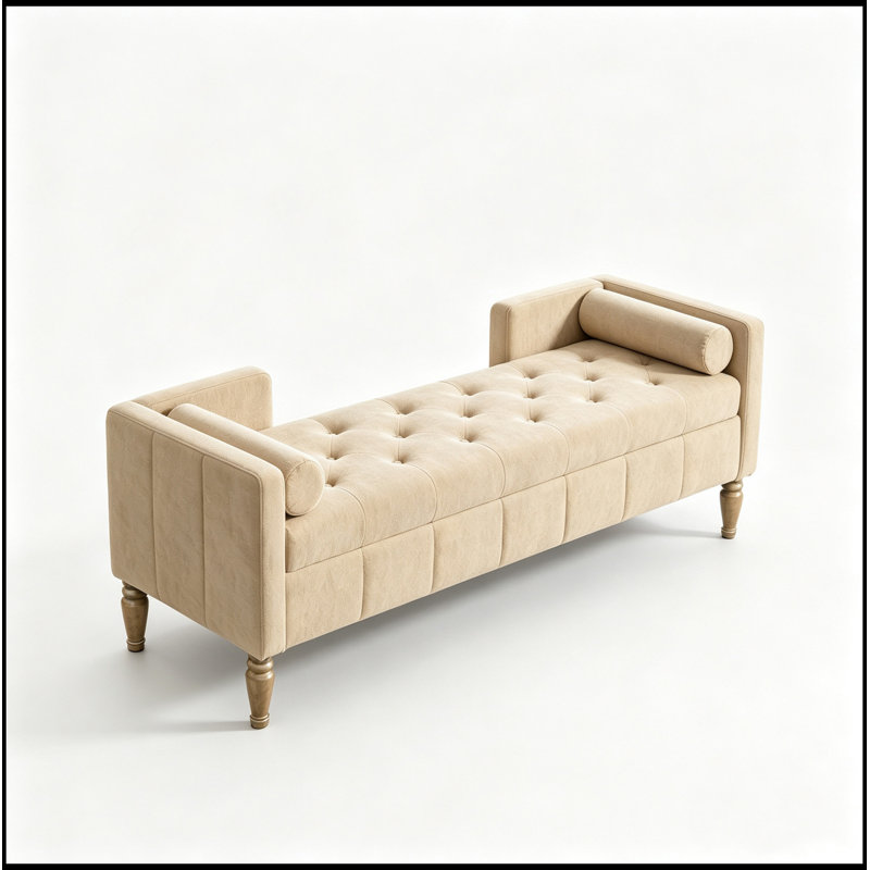 Banc de rangement en chenille avec accoudoirs et 2 traversins, Blé