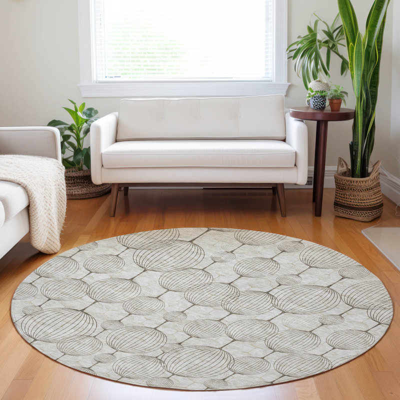 Premium Machine Washable Prisco Beige Rug, Round 8'