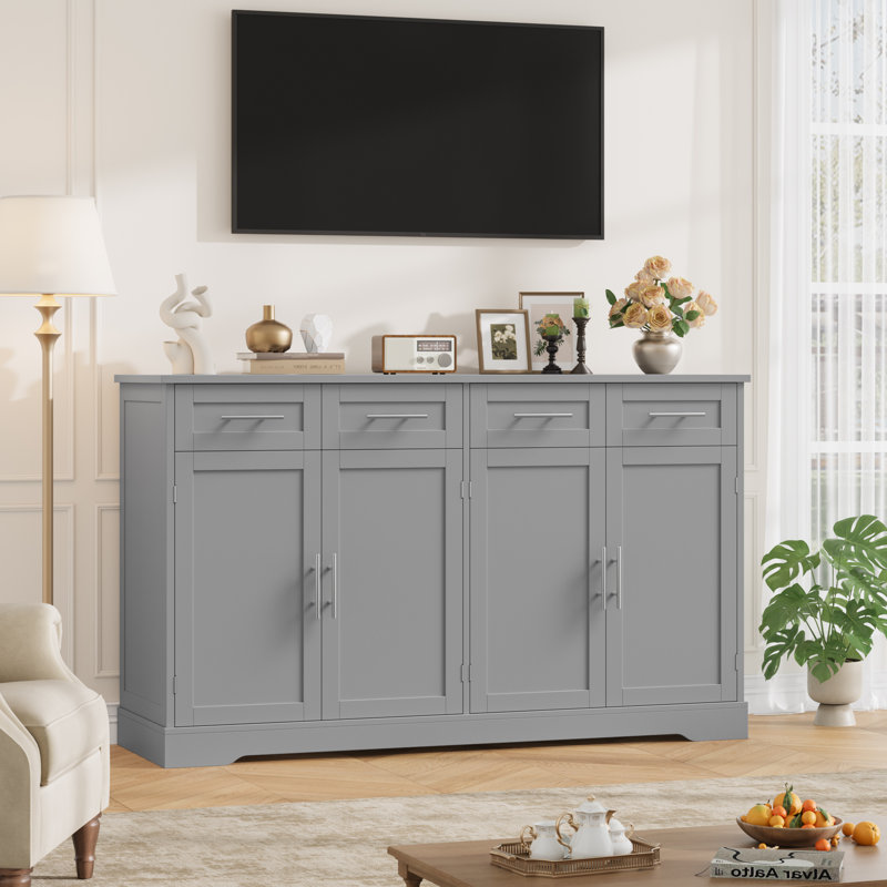 59.3" Wide Buffet Cabinet with Spacious Storage Cabinets, Modern 4-Drawer Sideboard Buffet, Wide Body Dining Room Buffet