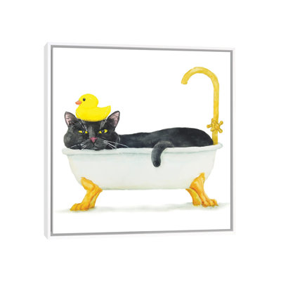 " Bathing Black Cat " Painting Print