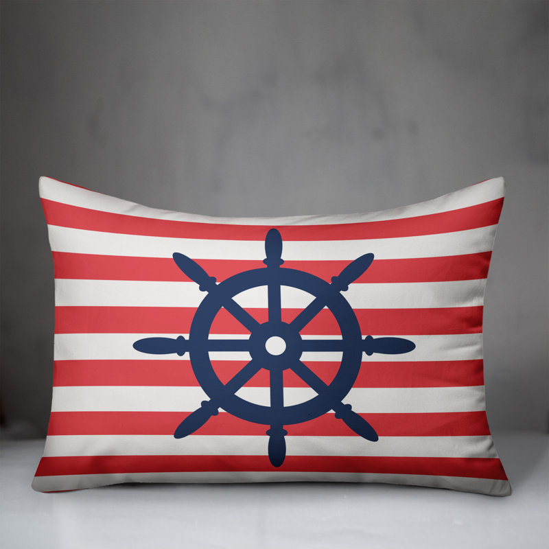  Coussin extérieur Nautical Ships Wheel, Polyester / Bourre en polyester, Bleu / Rouge / Blanc