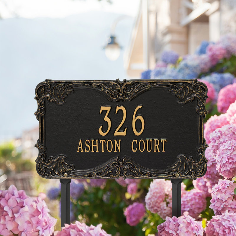 Signature Series 2-Line Lawn Address Sign, Black, Gold, Yes