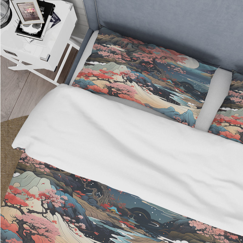 Ensemble de housse de couette Mountain Ukiyo, Housse de couette pour très grand lit et 2 très