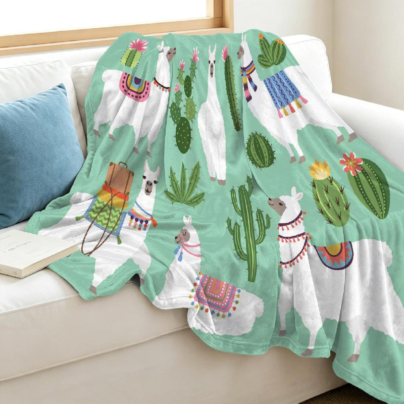 Jeté en molleton transparent ultra doux en flanelle, avec motif de lamas d'animaux et imprimé recto, Throw 40" x 50"