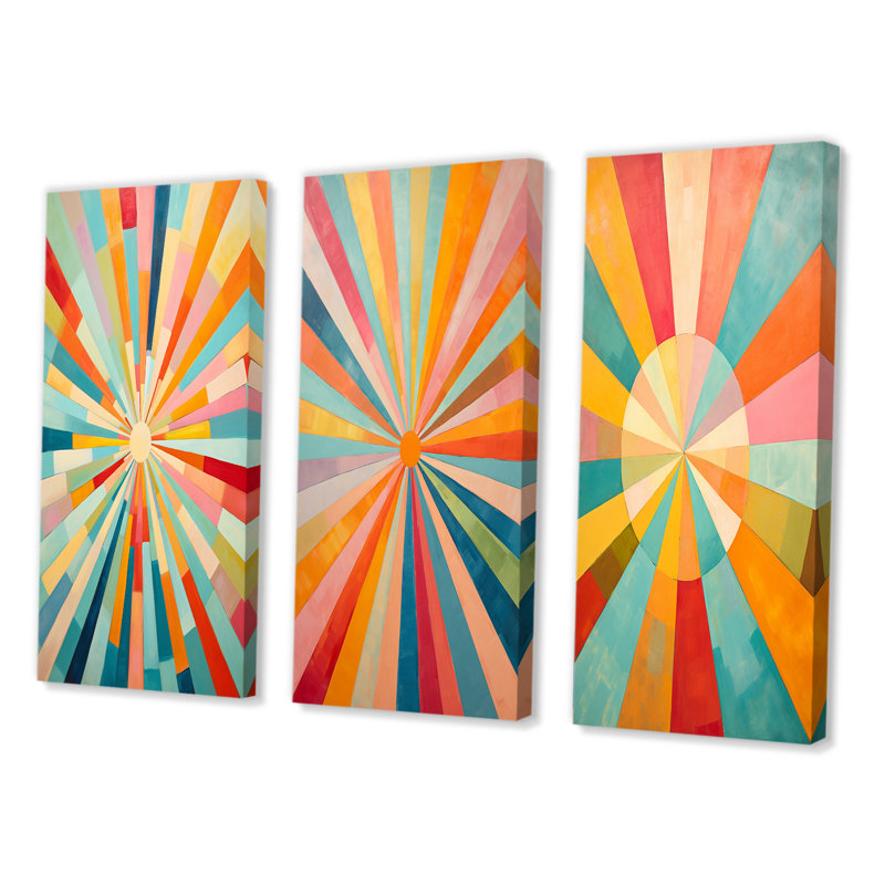 «Colorful Mid Century Optique Serenade», 3 pièces, Toile tendue, H 40 po x l 60 po