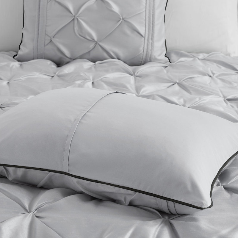 Ensemble d'édredon 7 pièces capitonné, Gris, Édredon pour très grand lit et 6 pièces supplé