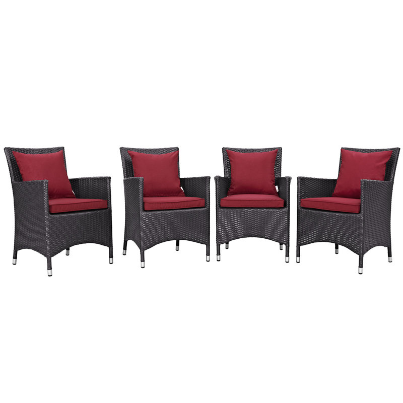 Espresso Red Wicker and Aluminum Outdoor Patio Armchair Set