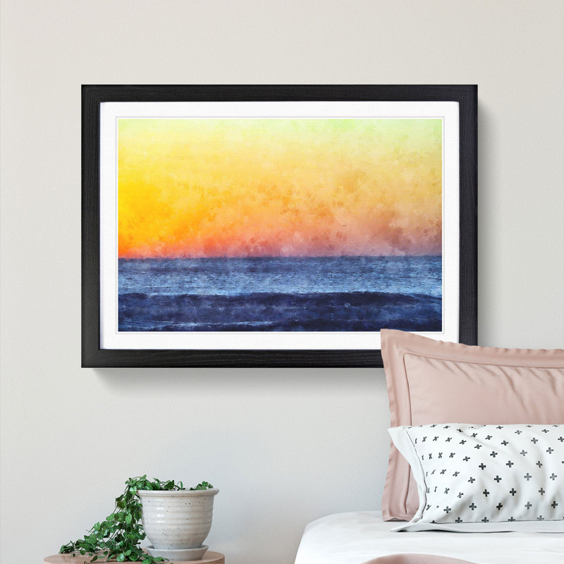 Orange Sunset Abstract - Picture Frame Graphic Art Print, 24cm H x 33cm W x 2cm D, Black Framed
