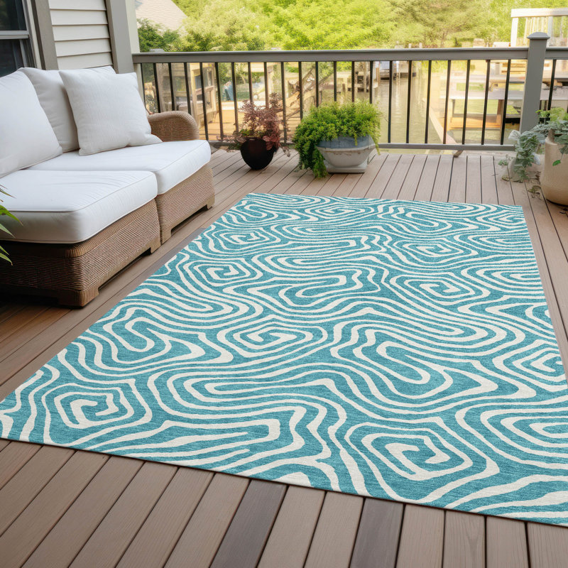 Tapis bleu sarcelle lavable intérieur / extérieur Evalora , 10 pi x 14 pi