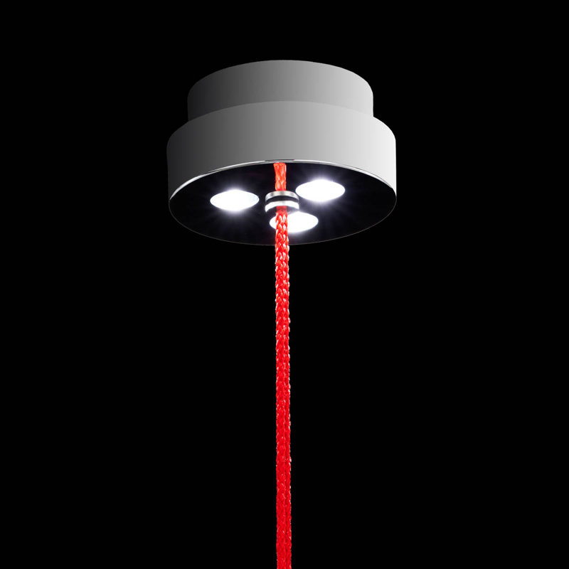 Eva 1 - Light LED Pendant, Polished Chrome/Red Rope