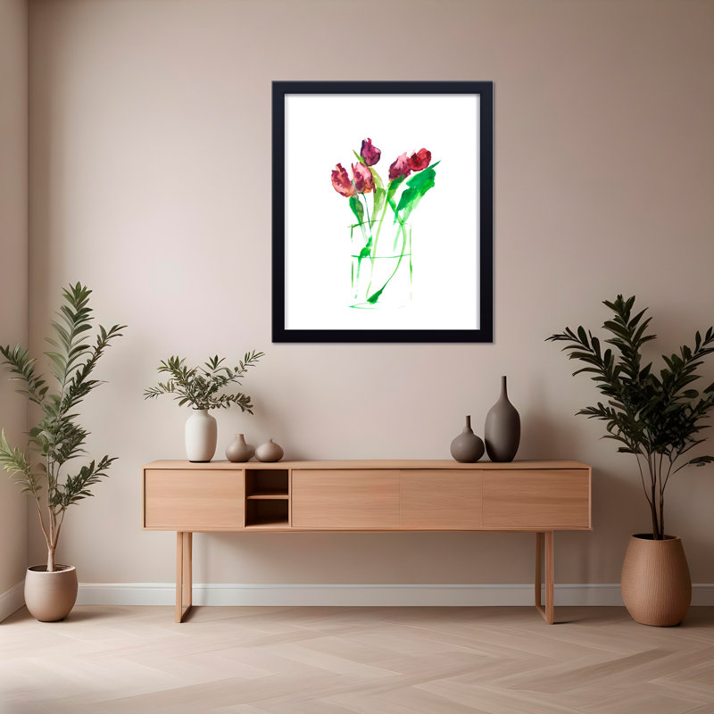 Nature Inspired Tulips No.1 by  - Picture Frame Paiting, 30" H x 24" W x 1.125" D, Black, Framed Print