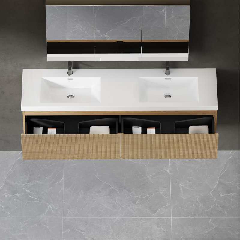 Meuble-lavabo 72 po avec lavabo flottant 72 po avec tiroir texturé en chêne naturel