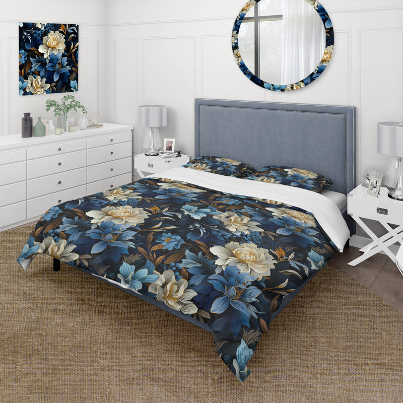 Ensemble de housse de couette Deep Daisy Flower I, Housse de couette simple + 1 taie décorative stan