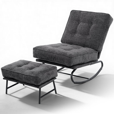 Upholstered Adjustable Recliner Lounge Chair with Ottoman, 30° Gentle Rocking Accent Chair