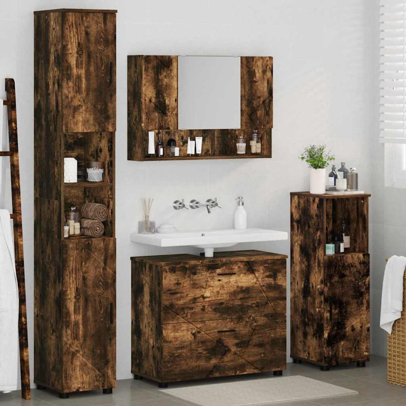 Bathroom Storage Furniture Set, Smoked Oak