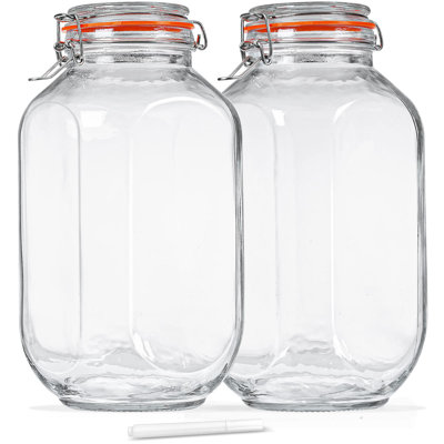 2 Qty 128oz Large Glass Jars with Airtight Hinged Lids, Jars for Flour, Cookie, Beans (Set of 2)