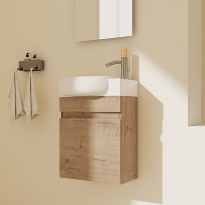 Hermanna 17" Wall Mounted Single Bathroom Vanity With Ceramic Top