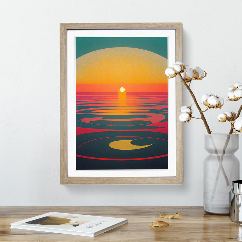 Peaceful Sunset Abstract - Framed Print, 34cm H x 25cm W, Oak
