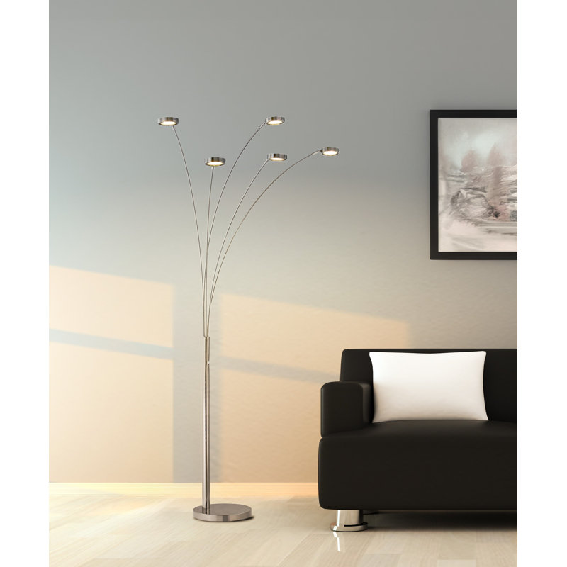 73" LED 5-Arched Floor Lamp With Touch Dimmer, Satin Nickel