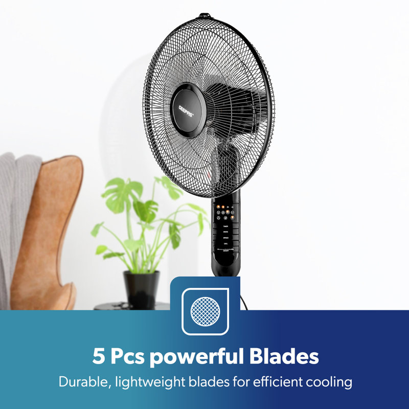 GEEPAS 16’’ Pedestal Fan with Remote Control, White, Black