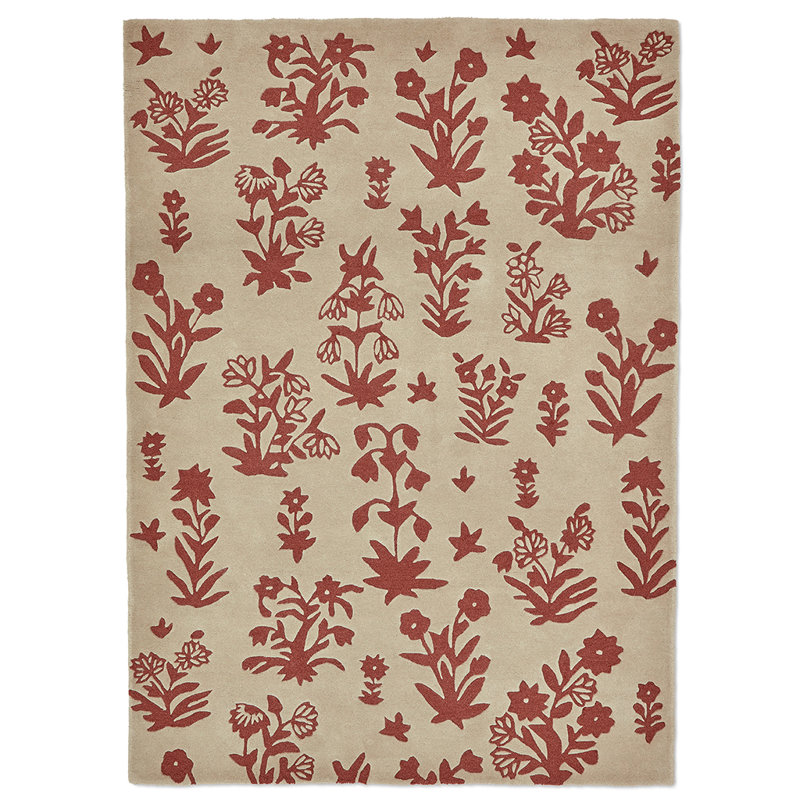 Handmade Red Floral Wool Rectangular Rug 5'7" x 7'10"