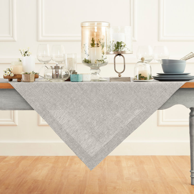 100% Pure Linen Table Throw - Athena, Oyster Gray