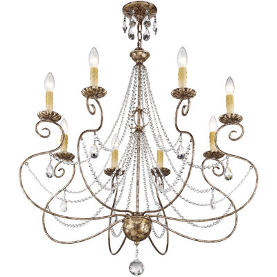 Lustre à 8 lumières de style bougie avec détails en cristal Alexix