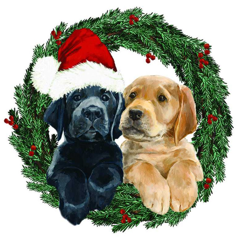 «Puppies Wreath Santa», reproduction sur toile tendue, H 12 po x l 12 po