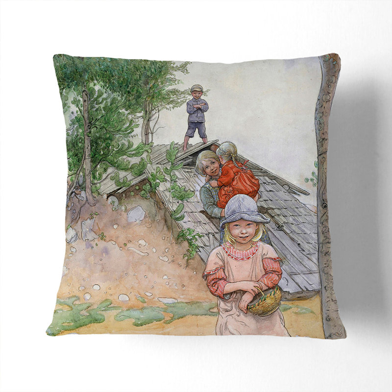 Children By The Cellar Square Throw Cushion, 55cm H x 55cm W x 20cm D, White