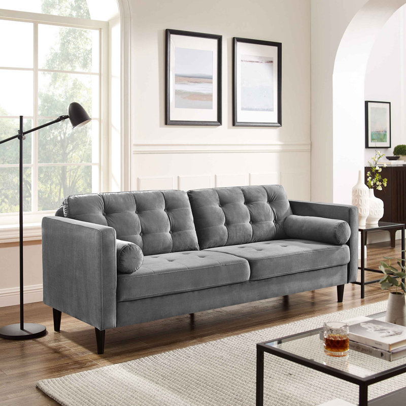 Jeses 204Cm Velvet Square Arms Sofa, Grey