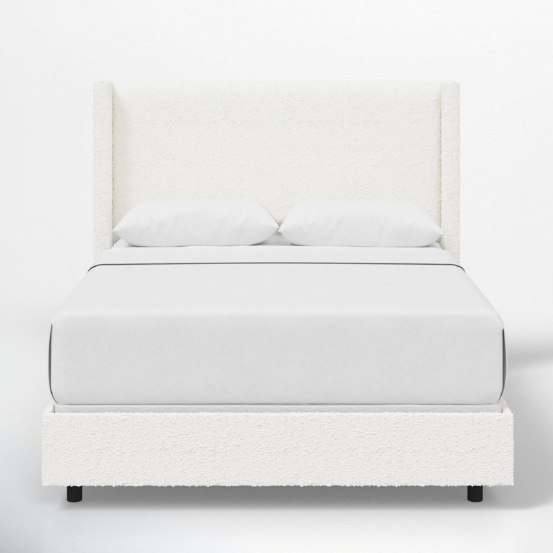Hanson Upholstered Wingback Bed, Queen, Classic Snow Boucle