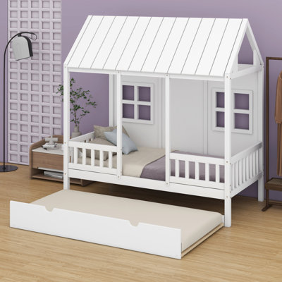 Wood House Bed With Trundle, Wooden Daybed