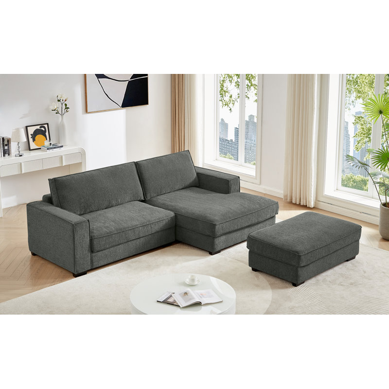 Canapé modulaire rembourré avec repose-pieds amovible, 100 % lin gris