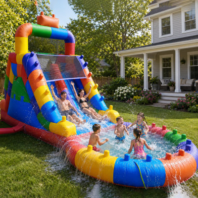 RELUNCH 26 X 12 X 14ft Inflatable Commercial Grade Double Water Slides With Pool And Air Blower For Adults Kids, Premium 100% Pvc Block Colorful Big Bounce House With Dual Slides, Wet Dry Use, Summer Refreshing Party