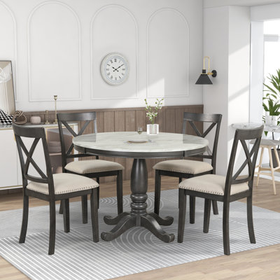 Orisfur 5-Piece Solid Wood Dining Table Set with 4 Chairs – Modern Kitchen & Dining Room Furniture for 4