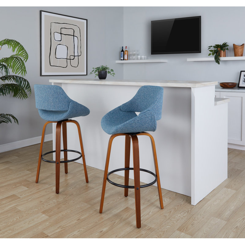 Tabouret de bar et de comptoir rembourré Najrin, Noyer / noir, Bleu, Bar Stool (30" Seat Height)