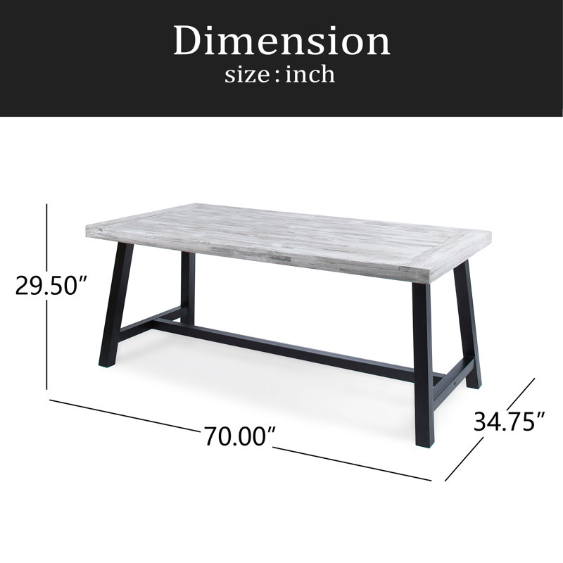Table de salle à manger d'extérieur au fini sablé avec pieds en fer rustique, Noir, Gris