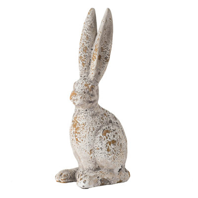 5.3x4.5x12.8" Weathered Cement Cream Rabbit Statue