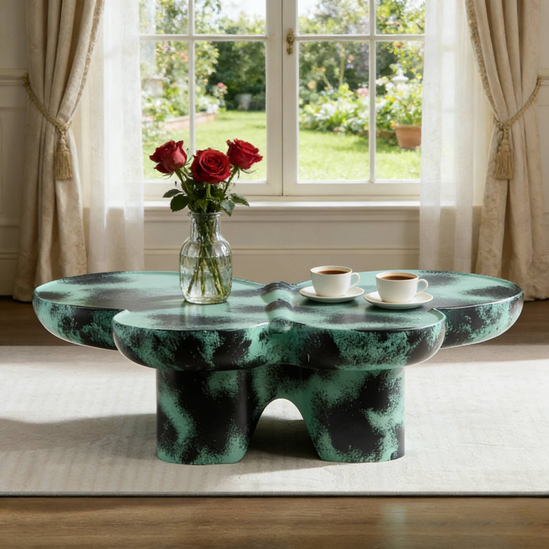 La table basse en forme de papillon rehausse les soirées cinéma et les douillettes soirées thé, Vert