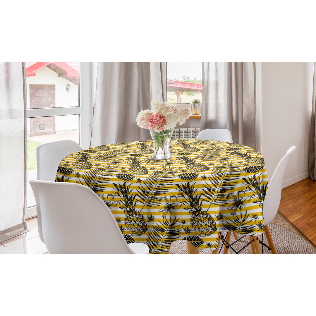 Runde Tischdecke, Ananas Blumen Palms, Tropisch, Gelb Grau