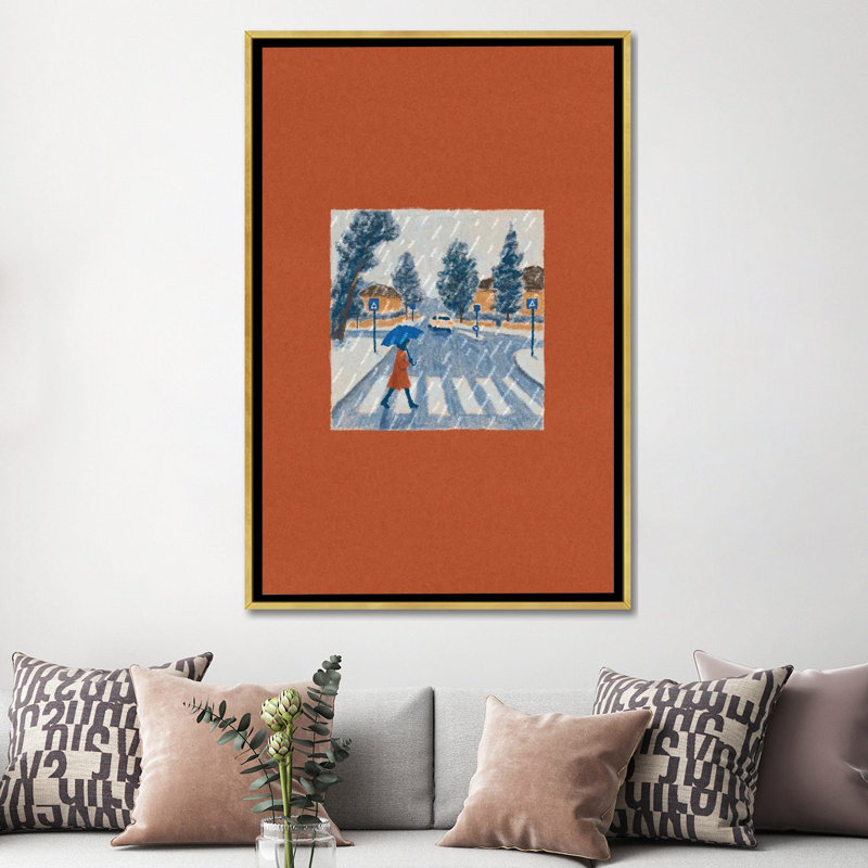 Pluie - reproduction d'art mural - toile encadrée, H 60 po x l 40 po, Doré