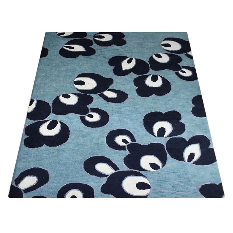 HAND TUFTED WOOL ECO-FRIENDLY AREA RUGS  - Rectangle Shape, Blue Color, Floral Modern Design, High Pile Thick Handmade Anti Skid Area Rugs for Living Room, Bed Room